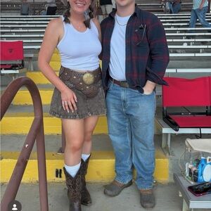 Brown Denim Pleated Skort